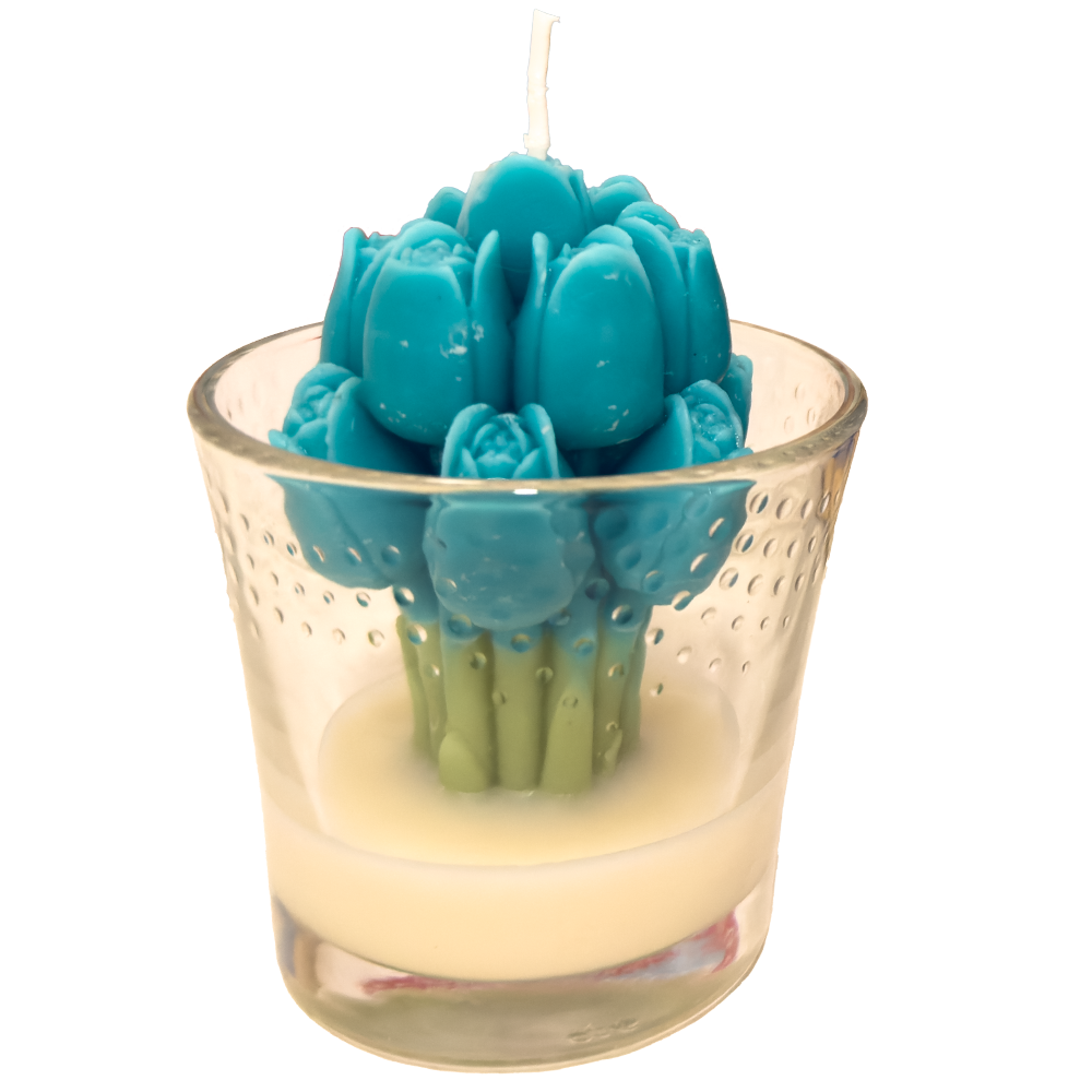 Vela Decorativa de Tulipanes en Envase de Vidrio – Belleza que Ilumina